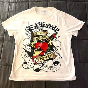 Ed Hardy White Tattoo Graphic Tee
